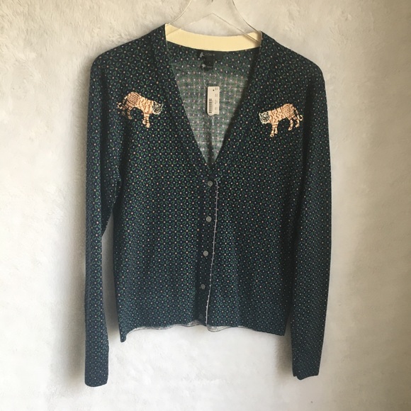 Embroidered Tiger Cardigan Sweater Nwot 